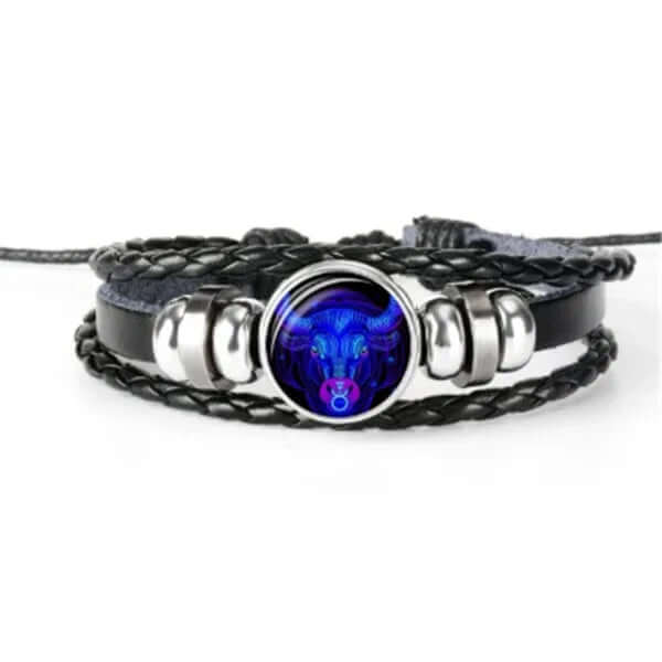 Luminous Zodiac Bracelet featuring a blue and black design with astrology motif and glow in the dark elements.