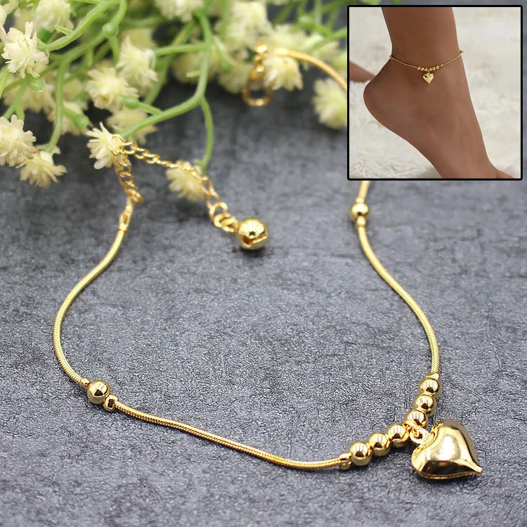 Gothic anklet with a chunky beaded chain and heart pendant