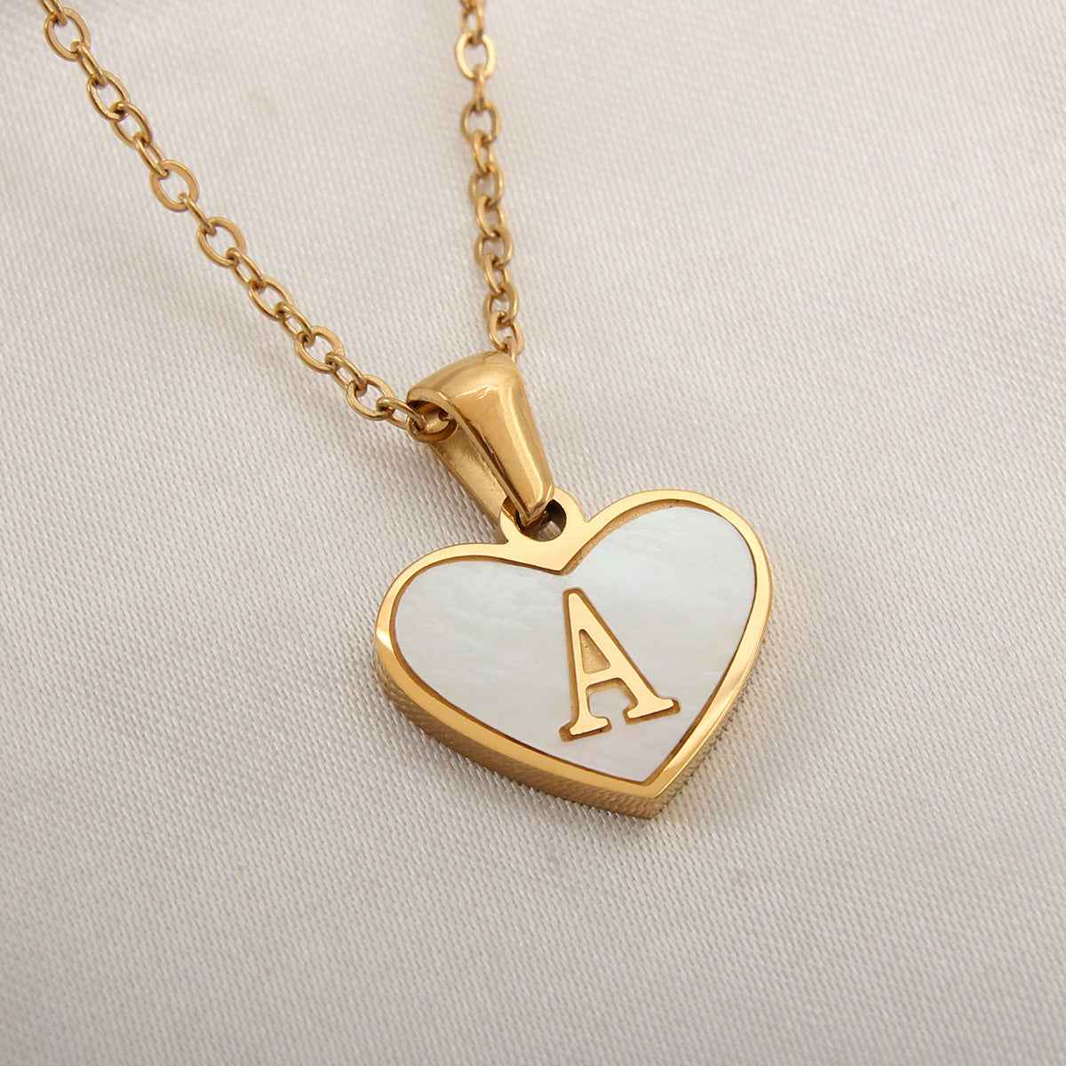 personalized initial shell necklace white heart pendant
