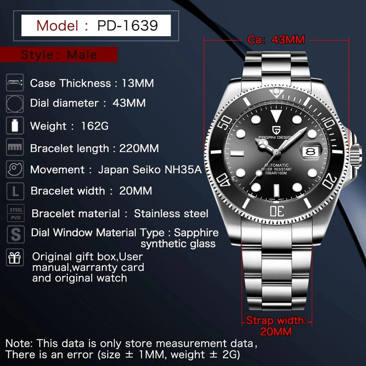 Montre Homme PAGANI DESIGN Automatique Luxe Saphir