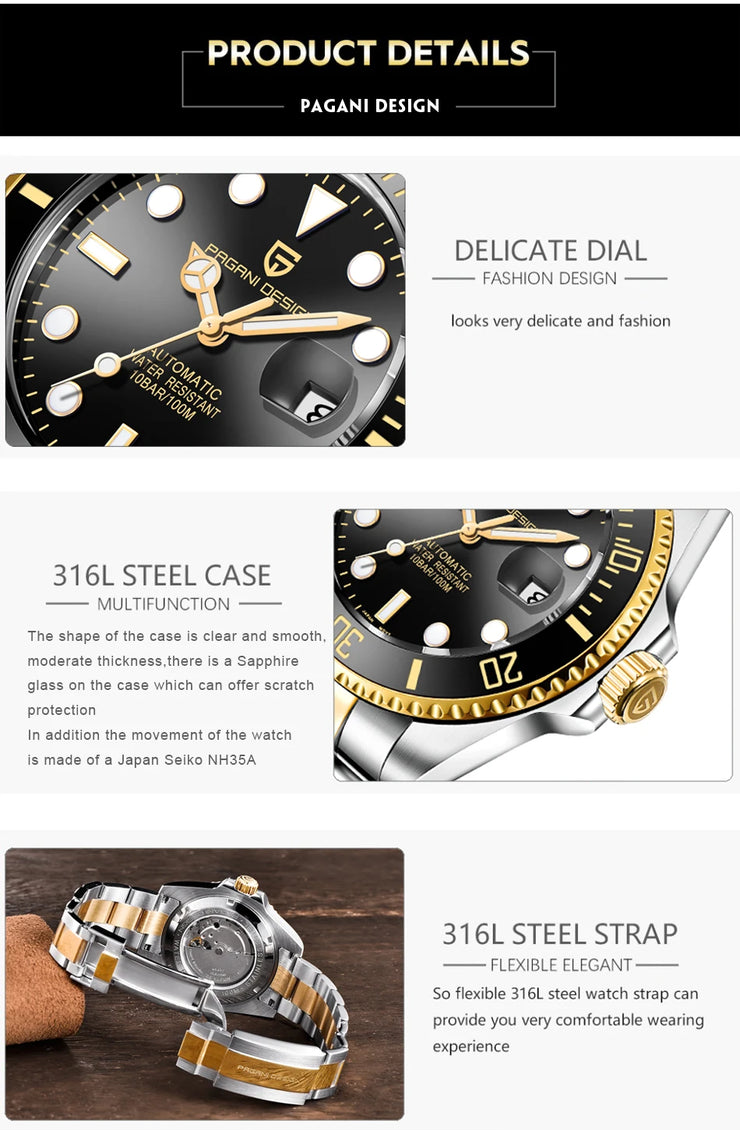 Montre Homme PAGANI DESIGN Automatique Luxe Saphir