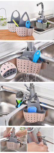 Kitchen Sink Holder Hanging Drain Basket Adjustable Soap Sponge Shelf Organizer Bathroom Faucet Holder Rack Kitchen Accessories.porte-évier de cuisine porte-évier suspendu Panier-étanchéité Organisateur d'éponge d'éponge Salle de bain porte-éponge.