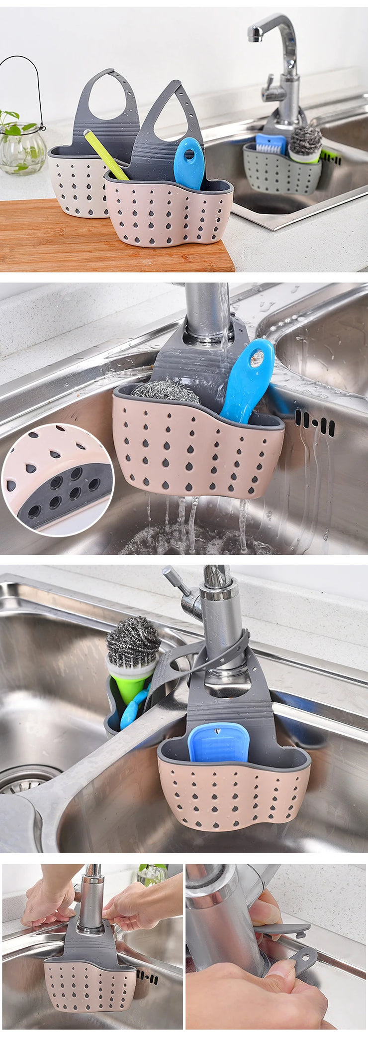 Kitchen Sink Holder Hanging Drain Basket Adjustable Soap Sponge Shelf Organizer Bathroom Faucet Holder Rack Kitchen Accessories.porte-évier de cuisine porte-évier suspendu Panier-étanchéité Organisateur d'éponge d'éponge Salle de bain porte-éponge.