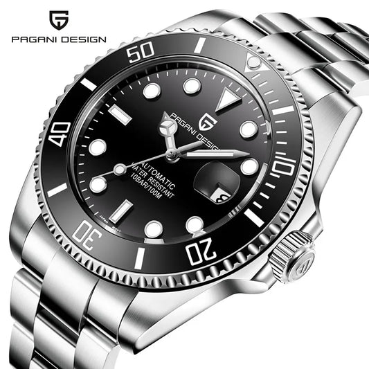 PAGANI Design PD-1639 Men Automatic Watches Japan NH35A Mechanical Full Stainless Steel Waterproof Green Water Ghost Wristwatch.PAGANI Design PD-1639 Montres automatiques Hommes Japon NH35A Mécanique Acier Intérimaire Eau Verte Eau Eau Vif
