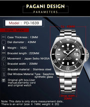 Montre Homme PAGANI DESIGN Automatique Luxe Saphir