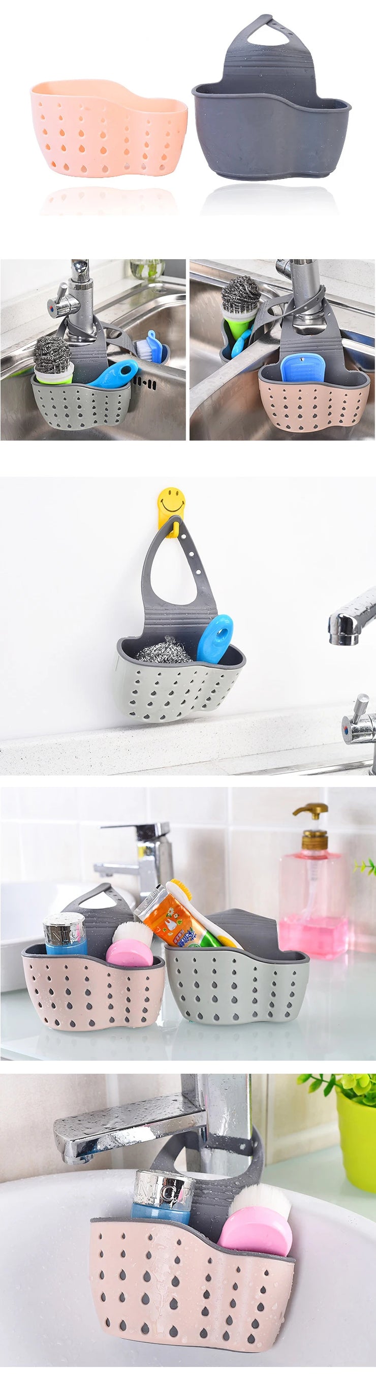 Kitchen Sink Holder Hanging Drain Basket Adjustable Soap Sponge Shelf Organizer Bathroom Faucet Holder Rack Kitchen Accessories.porte-évier de cuisine porte-évier suspendu Panier-étanchéité Organisateur d'éponge d'éponge Salle de bain porte-éponge.
