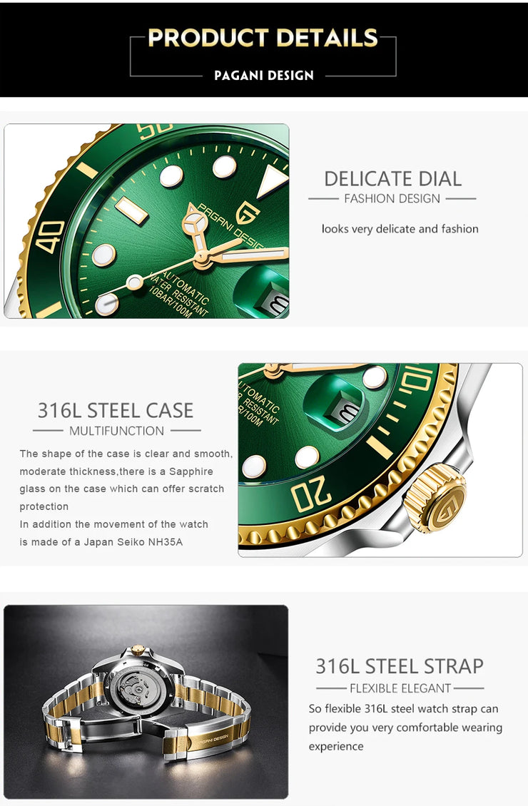 Montre Homme PAGANI DESIGN Automatique Luxe Saphir