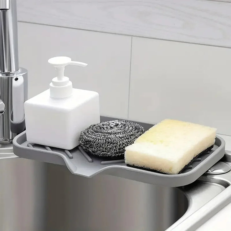 Sink Silicone Tray With Drain Soap Sponge Storage Holder Countertop Sink Scrubber Brush Soap Storage Rack Kitchen Organizer.Plateau en silicone évier avec porte-soupe de drainage porte-sorfière porte-éponge porte-éclaboussures en éclaboussures Brosse-soup