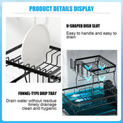 Large 2-tier dish drying rack for kitchen countertops, removable large-capacity dish draining rack.Grande grille de séchage à 2 niveaux pour comptoirs de cuisine, porte-dépouille amovible à grande capacité.