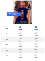 Plus Size Boho T-shirt Women's Plus Floral Print Short Sleeve Round Neck Slight Stretch T-shirt