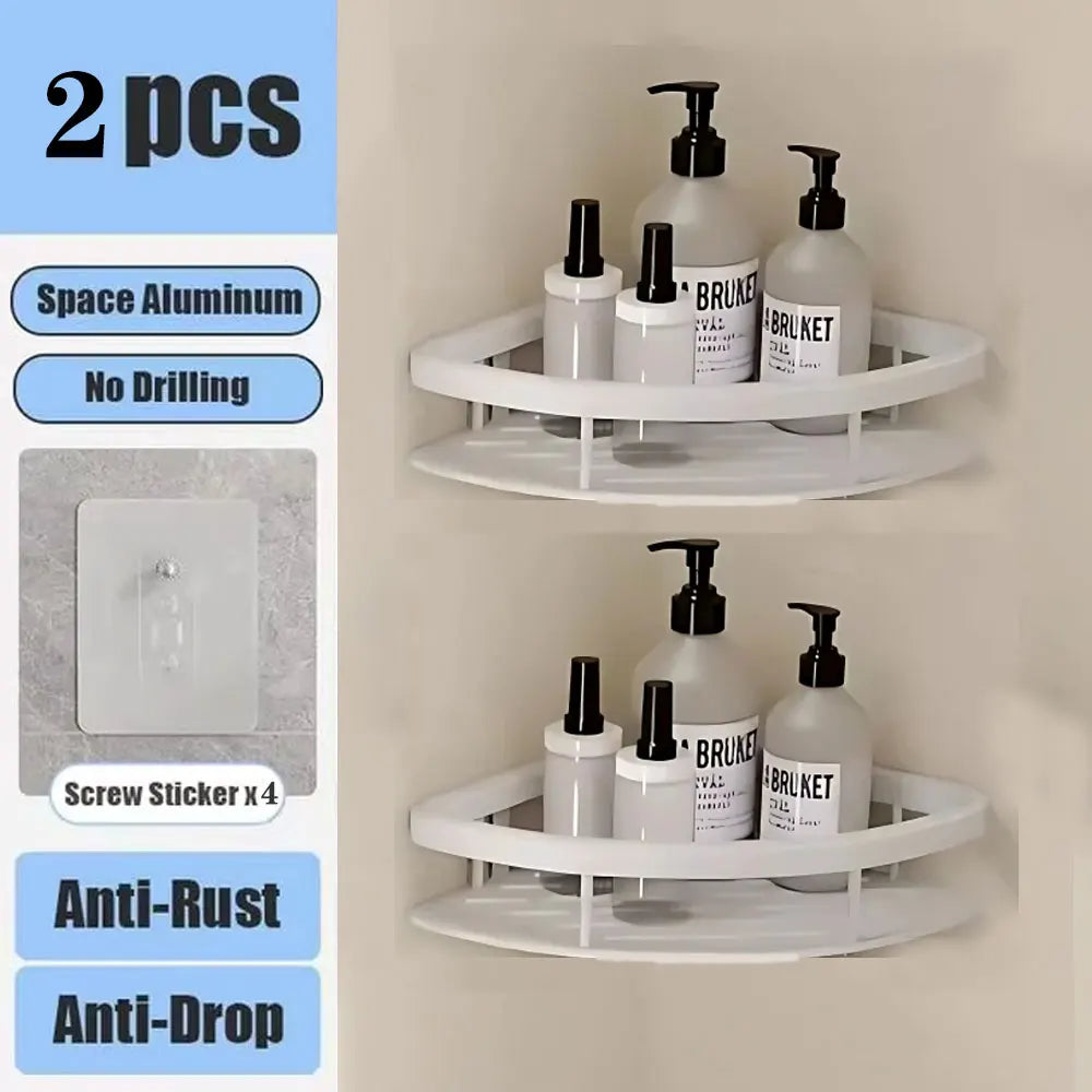 Bathroom Shelf No Drill Wall Mounted Shampoo Bottle Shower Corner Rack Toilet Storage Rack Aluminum Bathroom Kitchen Accessories. Acce Salle de bain Pas de mur de forage Bottle Shower Bottle Bottle Coin Toilet Rangement Rack Salle de bain Aluminium Access