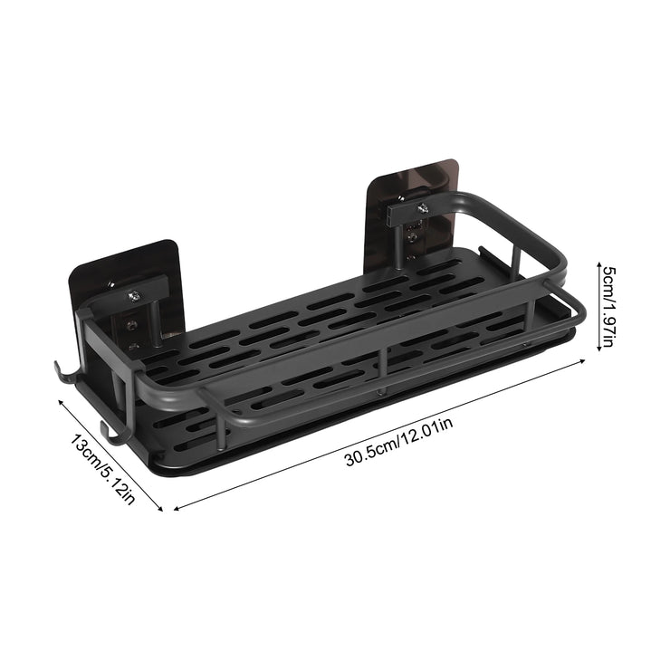 Space-Saving Kitchen Sink Organizer, Wall-Mounted Drain Rack with Drip Tray, 2 Hooks, Aluminum and Plastic Design for Neat and D.Organisateur d'évier de cuisine peu encombrant, rack de drainage mural avec bac à goutte, 2 crochets, design en aluminium.