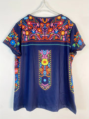 Plus Size Boho T-shirt Women's Plus Floral Print Short Sleeve Round Neck Slight Stretch T-shirt
