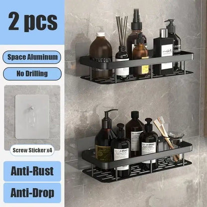 Bathroom Shelf No Drill Wall Mounted Shampoo Bottle Shower Corner Rack Toilet Storage Rack Aluminum Bathroom Kitchen Accessories. Acce Salle de bain Pas de mur de forage Bottle Shower Bottle Bottle Coin Toilet Rangement Rack Salle de bain Aluminium Access