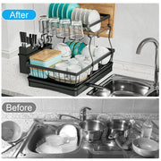 Large 2-tier dish drying rack for kitchen countertops, removable large-capacity dish draining rack.Grande grille de séchage à 2 niveaux pour comptoirs de cuisine, porte-dépouille amovible à grande capacité.