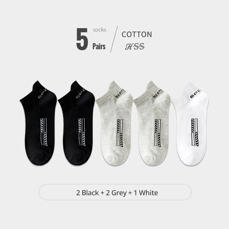 HSS 5Pairs Organic Cotton Men Socks Ankle Breathable Mesh Sports Sock Casual Athletic Summer Thin Short Sokken Plus Size EU40-46