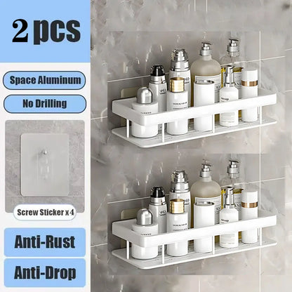Bathroom Shelf No Drill Wall Mounted Shampoo Bottle Shower Corner Rack Toilet Storage Rack Aluminum Bathroom Kitchen Accessories. Acce Salle de bain Pas de mur de forage Bottle Shower Bottle Bottle Coin Toilet Rangement Rack Salle de bain Aluminium Access