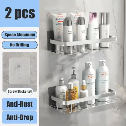 Bathroom Shelf No Drill Wall Mounted Shampoo Bottle Shower Corner Rack Toilet Storage Rack Aluminum Bathroom Kitchen Accessories. Acce Salle de bain Pas de mur de forage Bottle Shower Bottle Bottle Coin Toilet Rangement Rack Salle de bain Aluminium Access