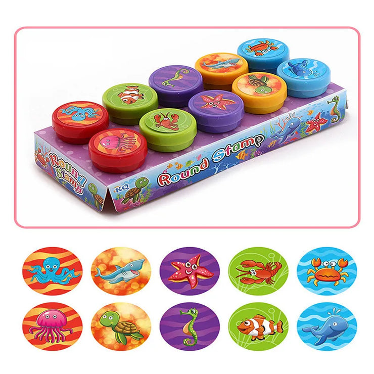 10pcs Assorted Stamps pour enfants Self-ink Stamps Enfants Stamps Smiley Face Sealbooking Diy Painting Photo Album Decor