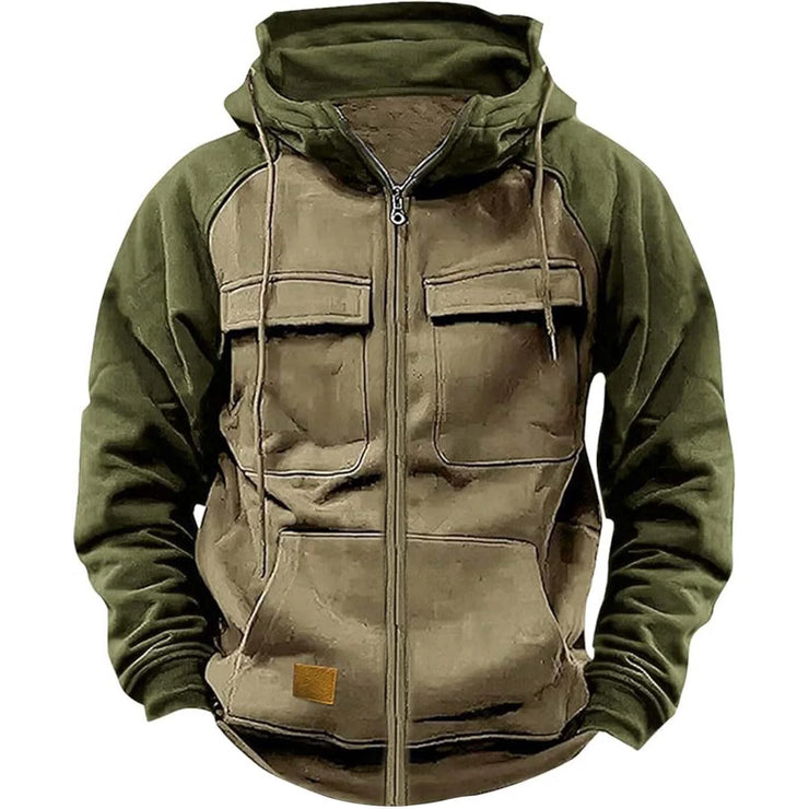 Veste à Capuche Homme Hiver Polaire Chaude Multi-Poches