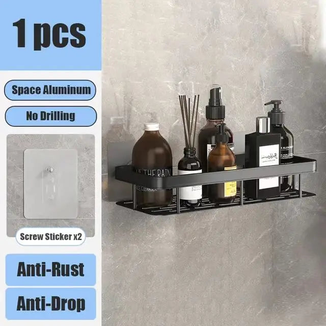 Bathroom Shelf No Drill Wall Mounted Shampoo Bottle Shower Corner Rack Toilet Storage Rack Aluminum Bathroom Kitchen Accessories. Acce Salle de bain Pas de mur de forage Bottle Shower Bottle Bottle Coin Toilet Rangement Rack Salle de bain Aluminium Access
