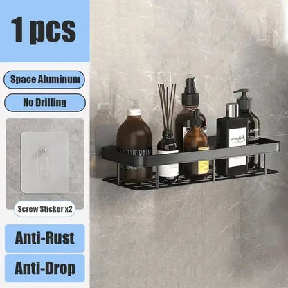 Bathroom Shelf No Drill Wall Mounted Shampoo Bottle Shower Corner Rack Toilet Storage Rack Aluminum Bathroom Kitchen Accessories. Acce Salle de bain Pas de mur de forage Bottle Shower Bottle Bottle Coin Toilet Rangement Rack Salle de bain Aluminium Access