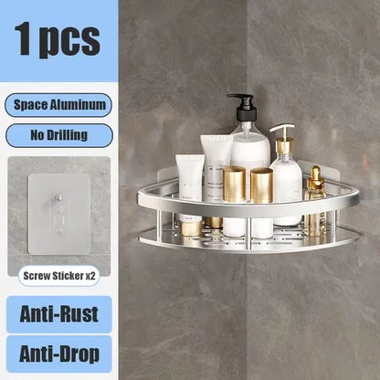 Bathroom Shelf No Drill Wall Mounted Shampoo Bottle Shower Corner Rack Toilet Storage Rack Aluminum Bathroom Kitchen Accessories. Acce Salle de bain Pas de mur de forage Bottle Shower Bottle Bottle Coin Toilet Rangement Rack Salle de bain Aluminium Access
