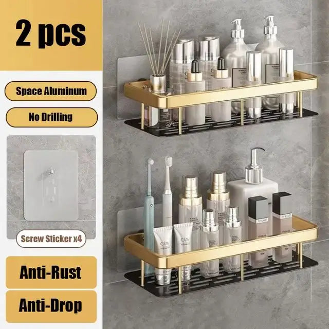 Bathroom Shelf No Drill Wall Mounted Shampoo Bottle Shower Corner Rack Toilet Storage Rack Aluminum Bathroom Kitchen Accessories. Acce Salle de bain Pas de mur de forage Bottle Shower Bottle Bottle Coin Toilet Rangement Rack Salle de bain Aluminium Access