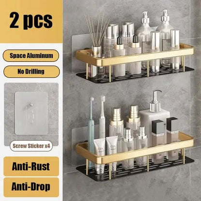Bathroom Shelf No Drill Wall Mounted Shampoo Bottle Shower Corner Rack Toilet Storage Rack Aluminum Bathroom Kitchen Accessories. Acce Salle de bain Pas de mur de forage Bottle Shower Bottle Bottle Coin Toilet Rangement Rack Salle de bain Aluminium Access