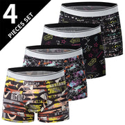 4 Pcs European and American Size MEN'S Printed Fashion Boyshort Comfortable MEN'S Waist plus Size Underwear Sexy Swimming Trunk