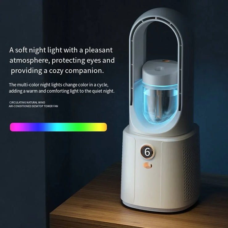 Ventilateur Sans Pale Portable Rafraîchisseur d’Air LED pour Bureau & Chambre