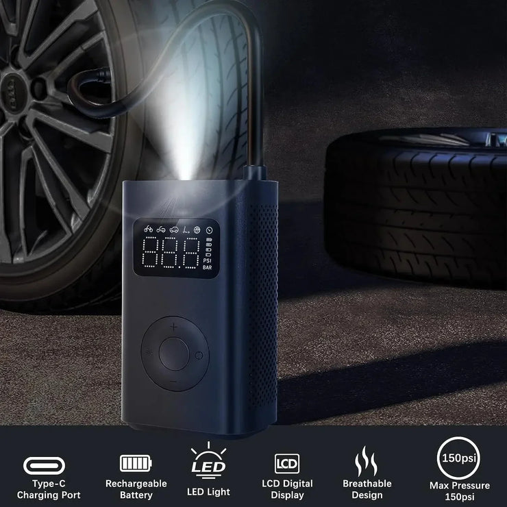 Xiaomi Mijia Portable Air Compressor 2/2D Digital Tire Inflator Electric Air Pump With LED Lamp for Car Motorcycles Bicycles. Xiaomi Mijia Portable Air Compressor 2/2D Digital Tire Inflator Pompe à air électrique avec lampe LED pour motos.