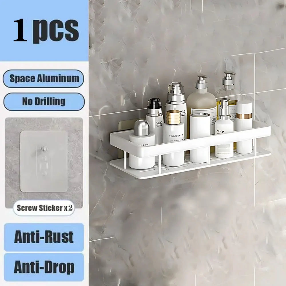 Bathroom Shelf No Drill Wall Mounted Shampoo Bottle Shower Corner Rack Toilet Storage Rack Aluminum Bathroom Kitchen Accessories. Acce Salle de bain Pas de mur de forage Bottle Shower Bottle Bottle Coin Toilet Rangement Rack Salle de bain Aluminium Access