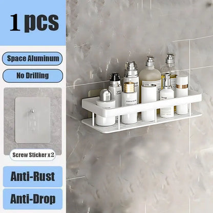 Bathroom Shelf No Drill Wall Mounted Shampoo Bottle Shower Corner Rack Toilet Storage Rack Aluminum Bathroom Kitchen Accessories. Acce Salle de bain Pas de mur de forage Bottle Shower Bottle Bottle Coin Toilet Rangement Rack Salle de bain Aluminium Access