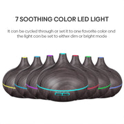 High Quality 500ml Aromatherapy Essential Oil Diffuser Wood Grain Remote Control Ultrasonic Air Humidifier with 7 Colors Light.Humidifier à air ultrasonique de haute qualité 500ml Humidifier à huile essentielle d'aromathérapie avec 7 couleurs.