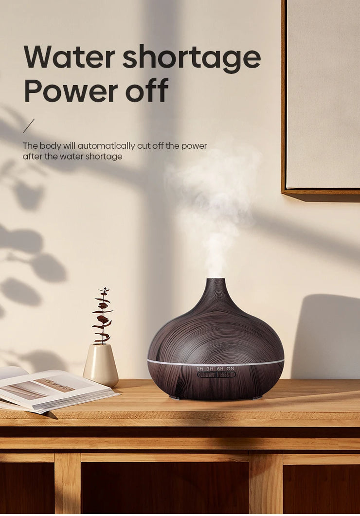 High Quality 500ml Aromatherapy Essential Oil Diffuser Wood Grain Remote Control Ultrasonic Air Humidifier with 7 Colors Light.Humidifier à air ultrasonique de haute qualité 500ml Humidifier à huile essentielle d'aromathérapie avec 7 couleurs.