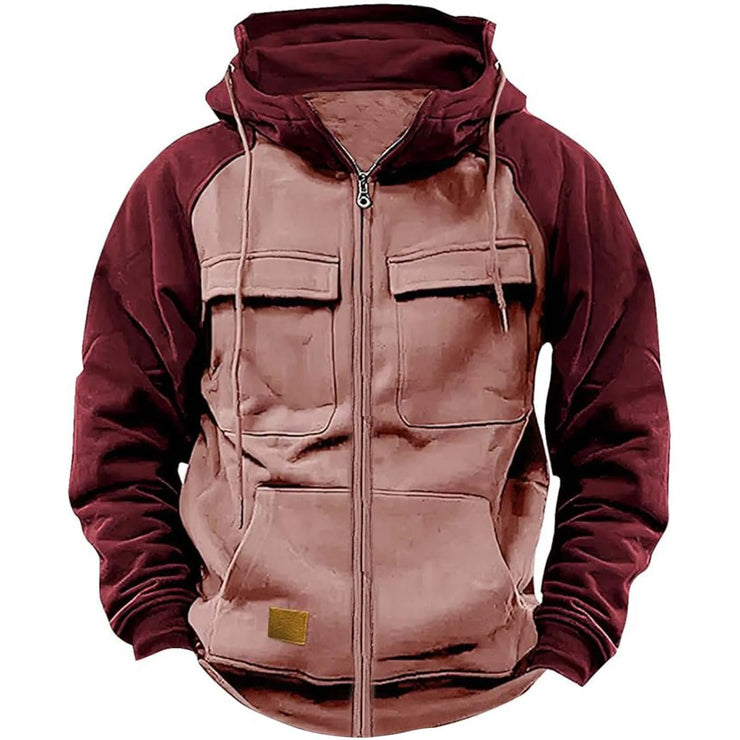 Veste à Capuche Homme Hiver Polaire Chaude Multi-Poches