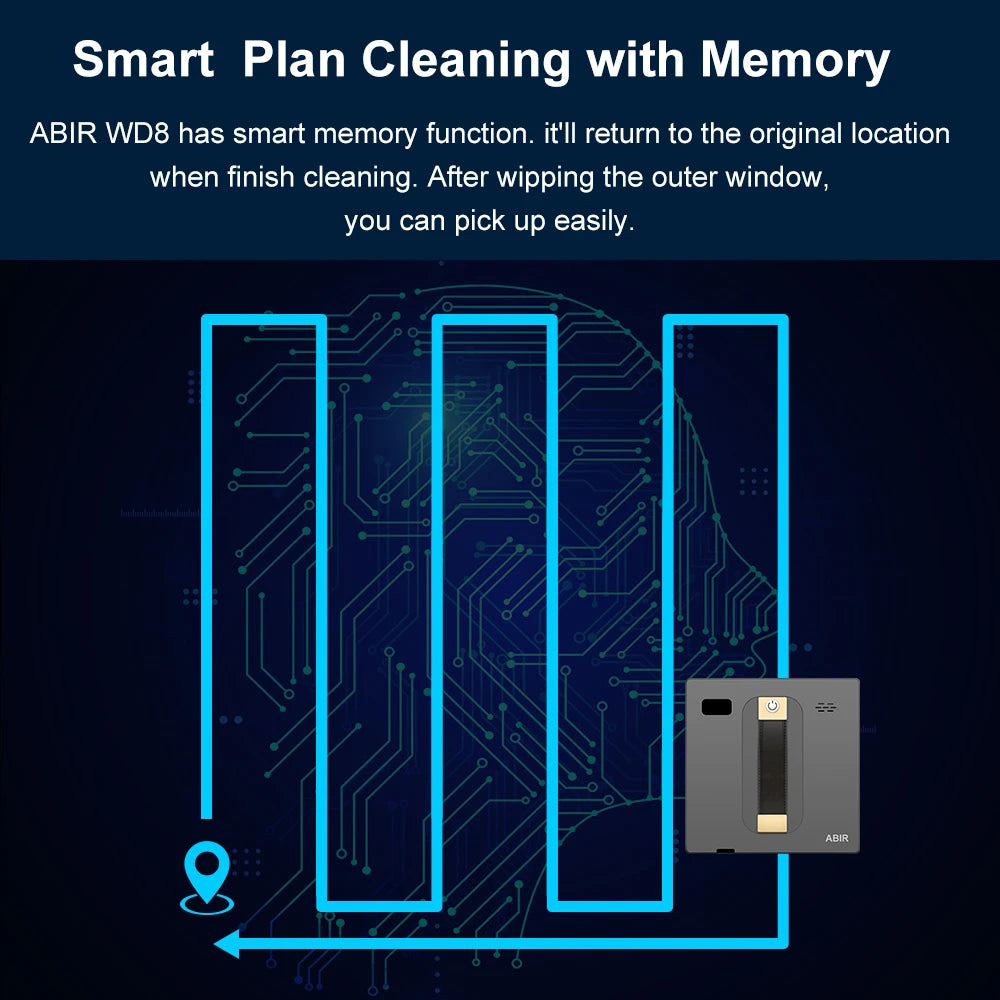 ABIR WD8 Robot Window Vacuum Cleaner,Dual Water Spray,Laser Sensor,Smart Home Glass Wall Wet Dry Cleaning ,APP&Remote Control.ABIR WD8 Robot Window Vacuum Cleaner, Dual Water Spray, Capteur laser, Nettoyage sec mural à sec en verre domestique intelligent,