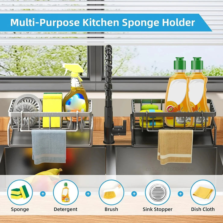 Kitchen Sink Drain Rack Organizer Sponge Storage Faucet Holder Soap Drainer Dishcloth Towel Rack Kitchen Sink Organizer. Organisateur de rangement d'éponge .