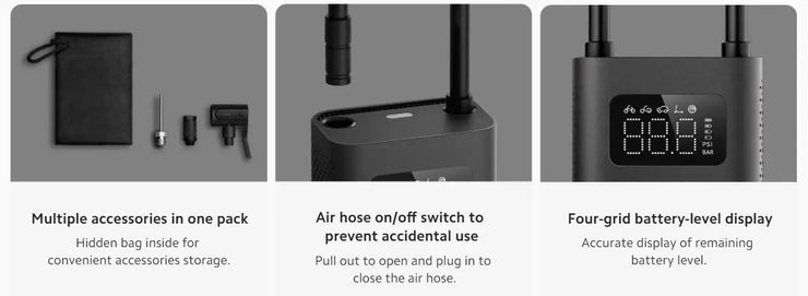 Xiaomi Mijia Portable Electric Air Compressor 2/2D, Air Pump 2, Smart Digital Tire Pressure Detection Inflator For Car, Bicycle.Xiaomi Mijia Compresseur d'air électrique portable 2/2D, pompe à air 2, gonfleur numérique intelligent de détection de pression