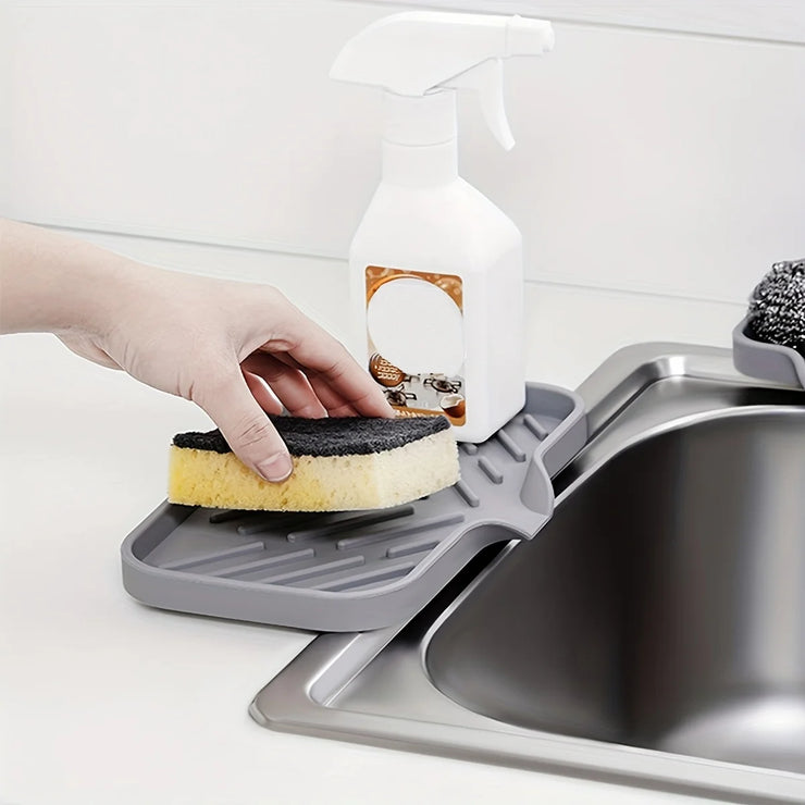 Sink Silicone Tray With Drain Soap Sponge Storage Holder Countertop Sink Scrubber Brush Soap Storage Rack Kitchen Organizer.Plateau en silicone évier avec porte-soupe de drainage porte-sorfière porte-éponge porte-éclaboussures en éclaboussures Brosse-soup