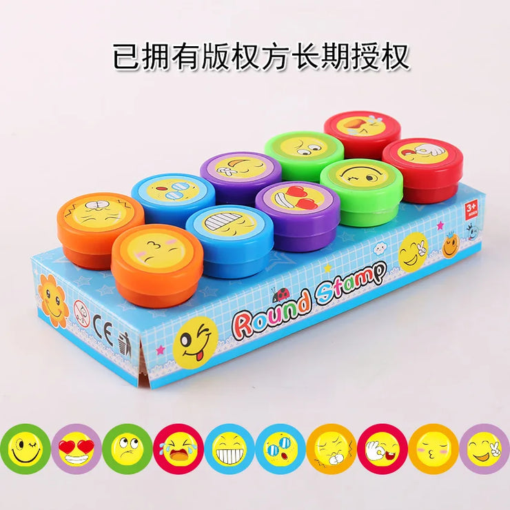 10pcs Assorted Stamps pour enfants Self-ink Stamps Enfants Stamps Smiley Face Sealbooking Diy Painting Photo Album Decor