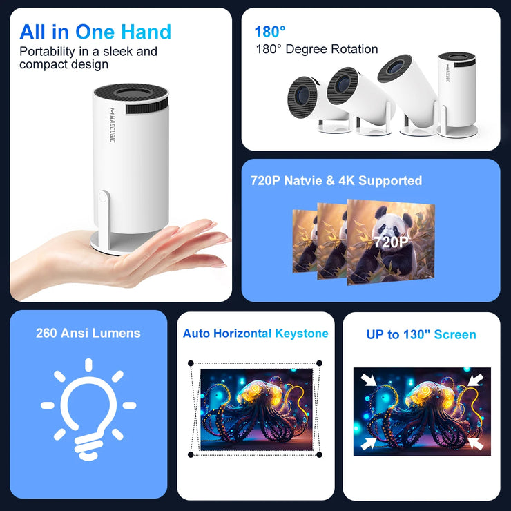Magcubic Projector HY300 Pro 4K Android 11 Dual Wifi6 260ANSI Allwinner H713 BT5.0 1080P 1280*720P Home Cinema Outdoor Projetor.Projecteur de chargeur HY300 Pro 4K Android 11 Dual Wifi6 260ANSI Allwinner H713 BT5.0 1080P 1280*720P Home Cinema Outdoor Proj