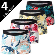 4 Pcs European and American Size MEN'S Printed Fashion Boyshort Comfortable MEN'S Waist plus Size Underwear Sexy Swimming Trunk