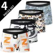 4-Piece Men's Fashion Print Mix And Match Underwear Beach Shorts Comfortable Breathable Teenager Plus Size 5xl6xl Boyshort.