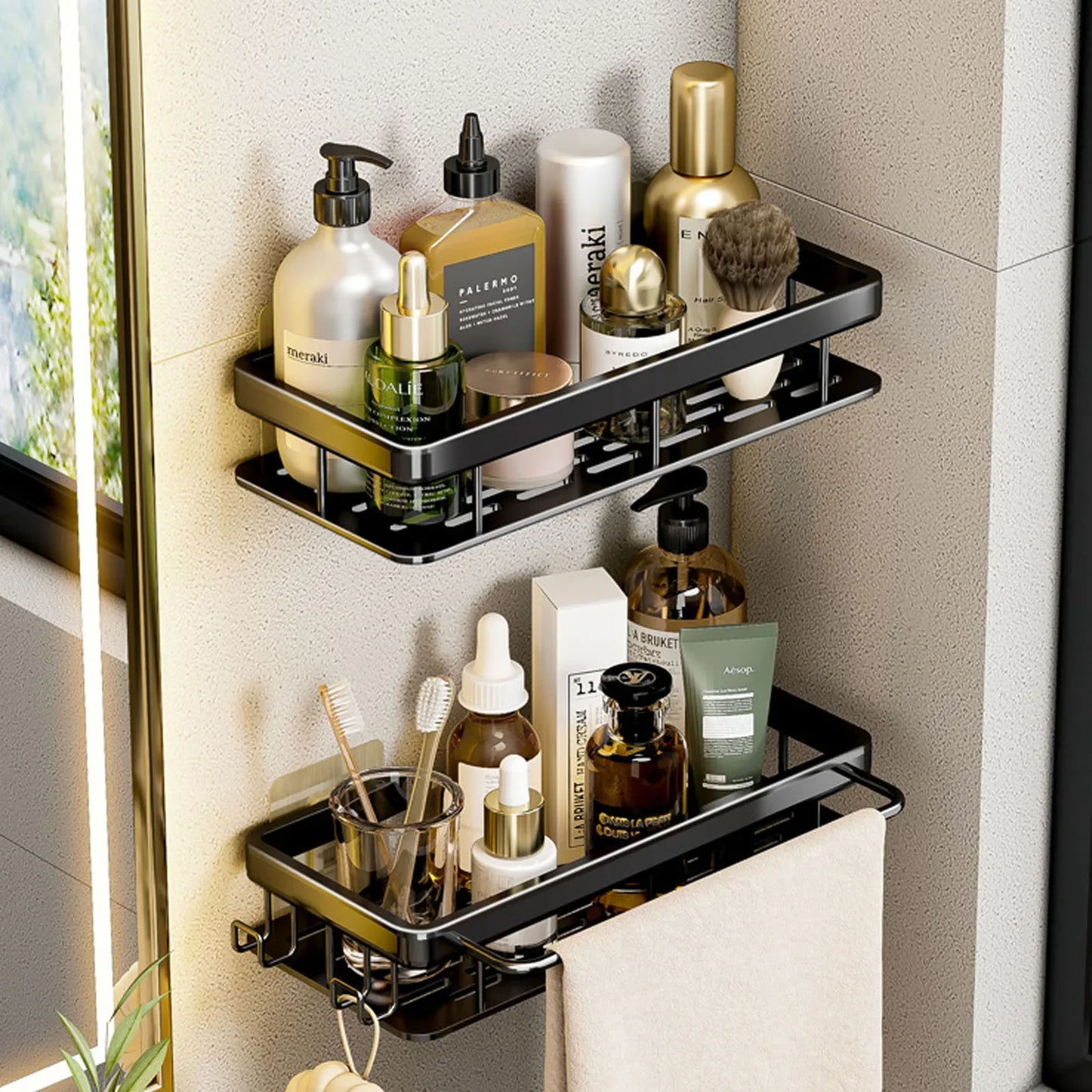 Bathroom Shelf No Drill Wall Mounted Shampoo Bottle Shower Corner Rack Toilet Storage Rack Aluminum Bathroom Kitchen Accessories. Acce Salle de bain Pas de mur de forage Bottle Shower Bottle Bottle Coin Toilet Rangement Rack Salle de bain Aluminium Access