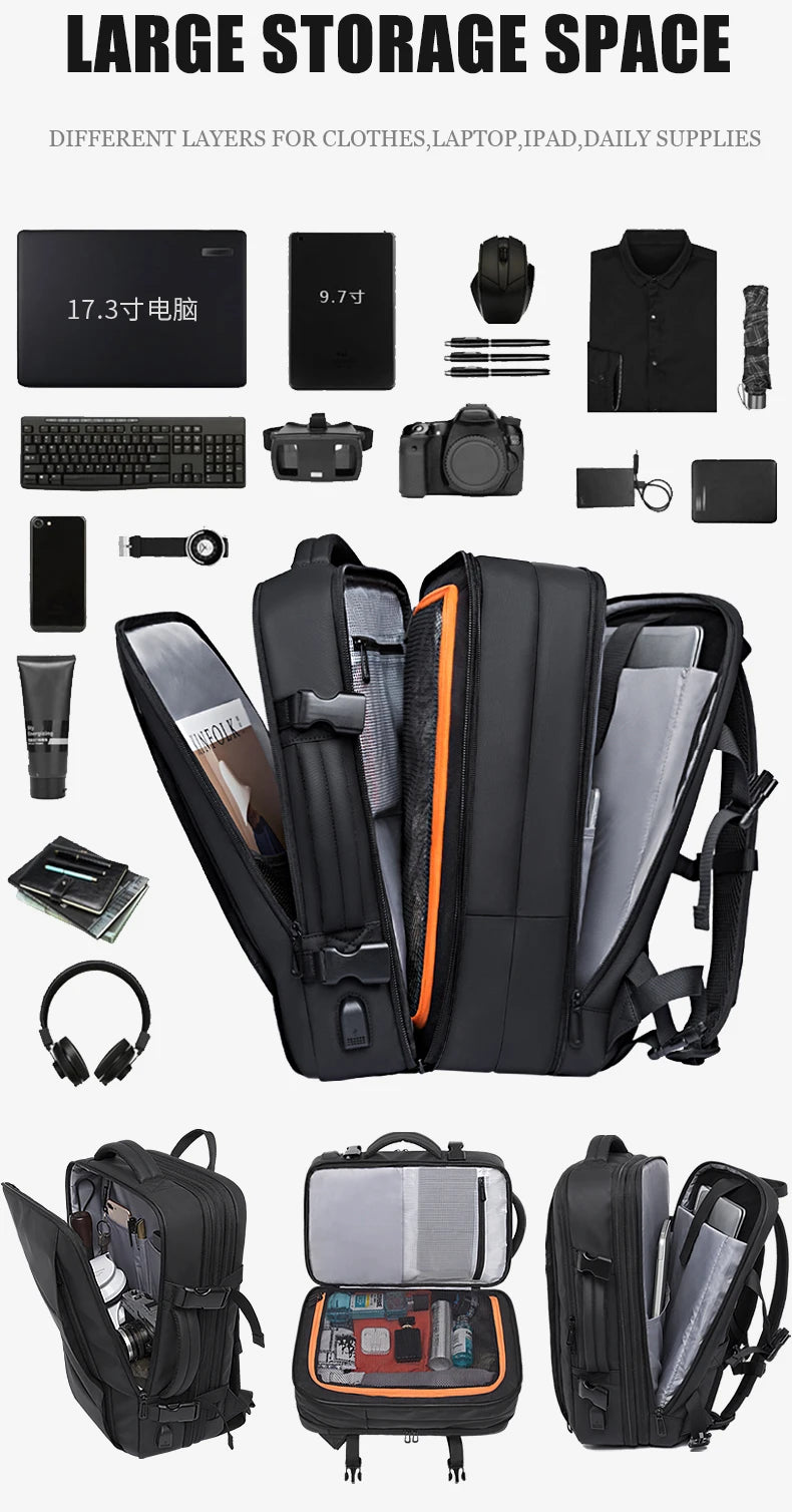 BANGE Travel Backpack Men Business Backpack School Expandable USB Bag Large Capacity 17.3 Laptop Waterproof Fashion Backpack.BANGE Travel Backpack Hommes Backpack School Sac USB Expansible Grande capacité 17,3 Laptop Waterproof Fashion Backpack.