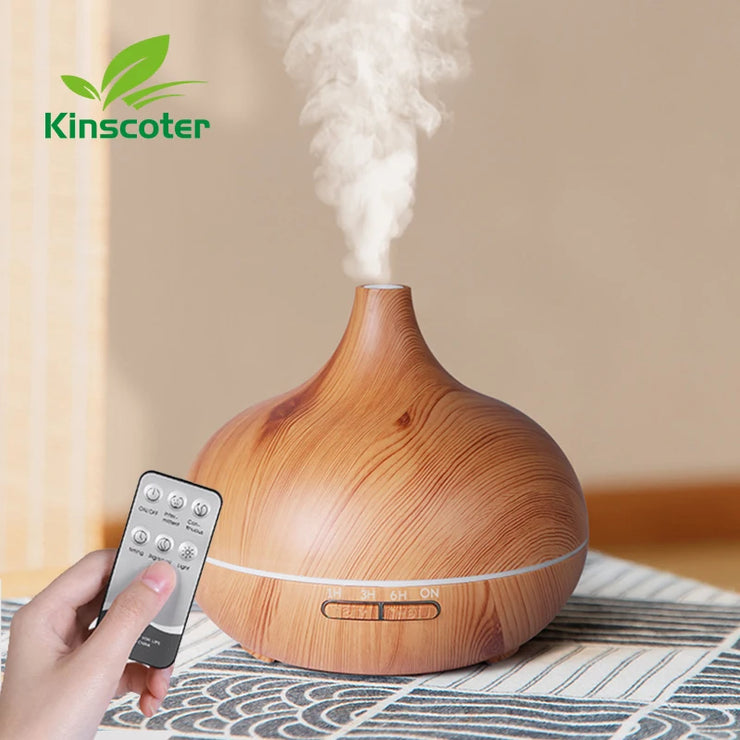 High Quality 500ml Aromatherapy Essential Oil Diffuser Wood Grain Remote Control Ultrasonic Air Humidifier with 7 Colors Light.Humidifier à air ultrasonique de haute qualité 500ml Humidifier à huile essentielle d'aromathérapie avec 7 couleurs.