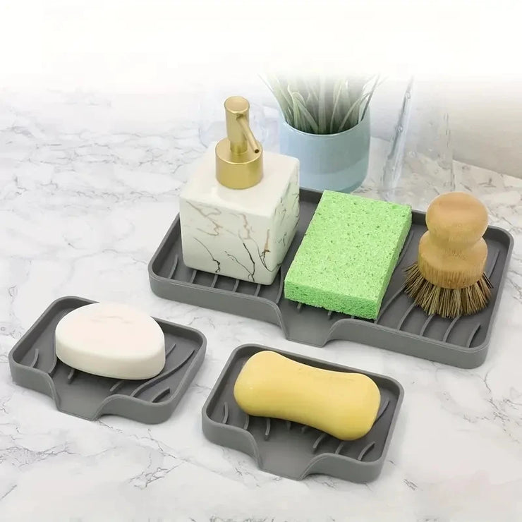 Sink Silicone Tray With Drain Soap Sponge Storage Holder Countertop Sink Scrubber Brush Soap Storage Rack Kitchen Organizer.Plateau en silicone évier avec porte-soupe de drainage porte-sorfière porte-éponge porte-éclaboussures en éclaboussures Brosse-soup