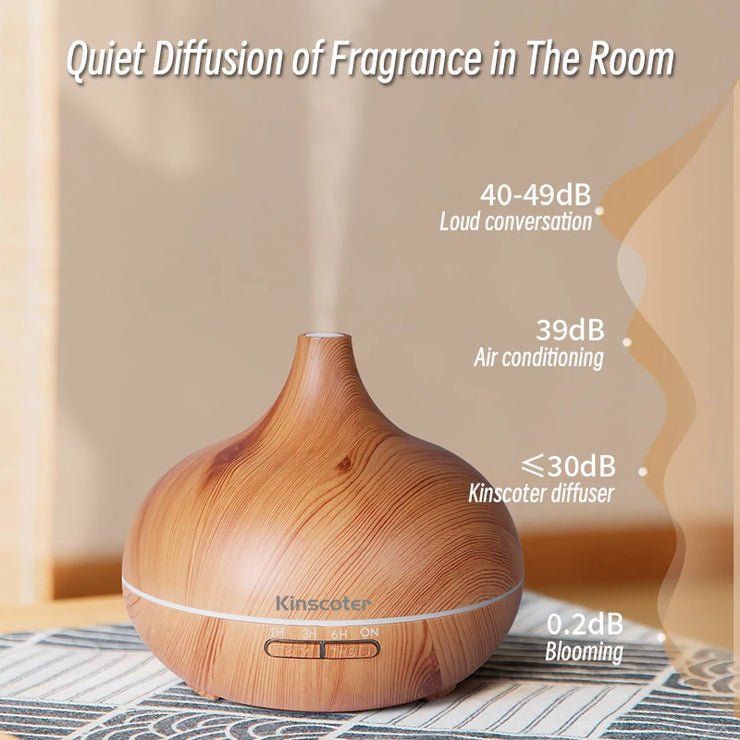 High Quality 500ml Aromatherapy Essential Oil Diffuser Wood Grain Remote Control Ultrasonic Air Humidifier with 7 Colors Light.Humidifier à air ultrasonique de haute qualité 500ml Humidifier à huile essentielle d'aromathérapie avec 7 couleurs.